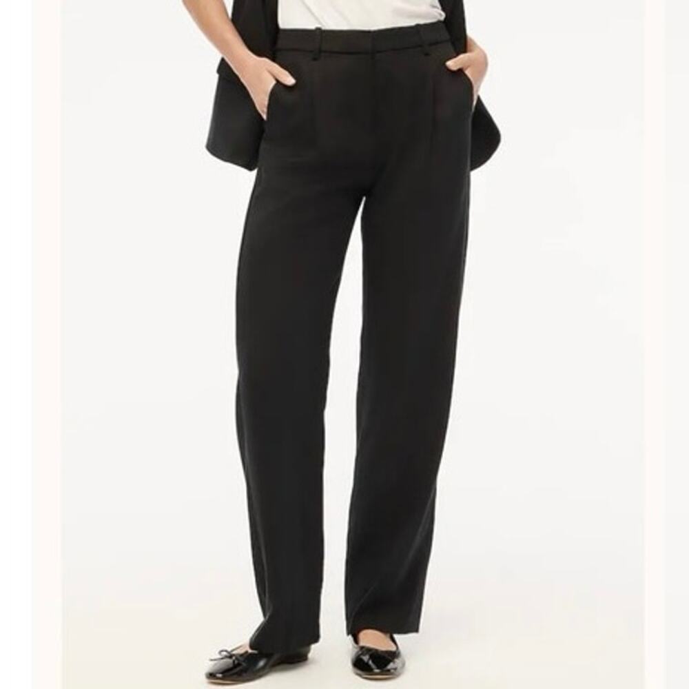 J.Crew Factory Wide Leg Pleated Twill Trouser Pant Black Size 6 NWT